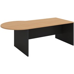 OM P SHAPE DESK W2100 x D900/1050 x H720mm Beech Charcoal (Freight Applies)