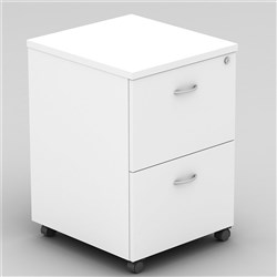 OM Classic Mobile Pedestal 2 Filing Drawers Lockable All White (Freight Applies)