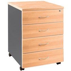 OM MOBILE PEDESTAL 4 Stationery Drawers Beech & Charcoal (Freight Applies)