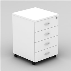 OM Classic Mobile Pedestal 4 Stationery Drawers All White (Freight Applies)