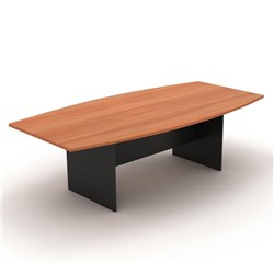 OM Classic BoardroomTable Boat 720Hx2400Wx1200mmD Shape Top Cherry&Charcoal FreightApplies