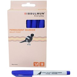 Bibbulmun 100 Permanent Marker Bullet 1-2mm Blue Box 12