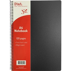 Stat Notebook A4 7mm Ruled 60gsm 120 Pages Poly Cover Black Pack 10