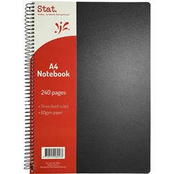 Stat Notebook A4 7mm Ruled 60gsm 240 Page Poly Cover Black  pack 5