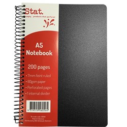 Stat Notebook A5 8mm Ruled 60gsm 200 Pages Poly Cover Black Pack 5