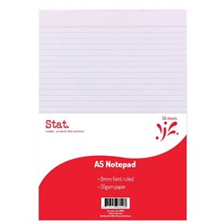 Stat Notepad A5 8mm Ruled 55Gsm White 50 Sheet