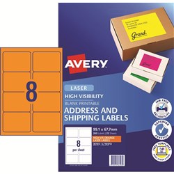 Avery High Visibility Shipping Laser Label L7165FO 99.1x67.7 Orange 200 Labels 25 Sheets