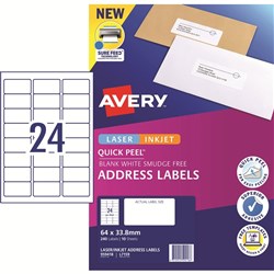 Avery Quick Peel Address Laser & Inkjet Labels L7159 64x33.8 White 240 Labels, 10 Sheets