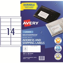 Avery Weatherproof Shipping Laser Labels L7073 99.1x38.1mm White 140 Labels, 10 Sheets