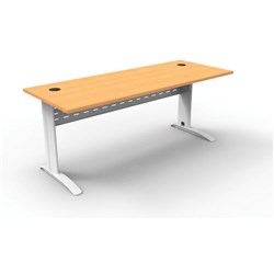 Rapid Span Open Straight Desk 1500Wx700mmD Modesty Panel Beech Top White Steel Frame