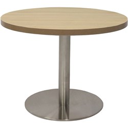 Rapidline Disc Base Coffee Table 600D x 450mmH Oak Top Silver Base