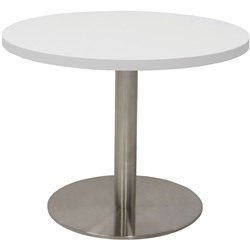 Rapidline Disc Base Coffee Table 600D x 450mmH White Top Silver Base