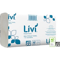 Livi Essentials Hand Towel Interleaved 1 Ply 200 Sheet 225x230mm Box of 20