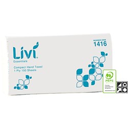 Livi Essentials Interleaved Hand Towell Compact 1 Ply 150 Sheet 200x285mm Box of 16