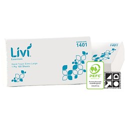 Livi Essentials Hand Towel Extra Large 1 Ply 100 Sheets 230x360mm Carton of 24