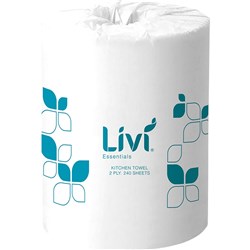 Livi Essentials Kitchen Towel Roll 2 Ply 240 Sheets 225x215mm Box of 12