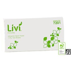 Livi Basics Hand Towel Ultraslim 1 Ply 150 Sheets 230x240 Box of 16