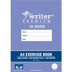 Writer Premium Exercise Book A4 Queensland Year 2 Ruled 48 Pages Pack 20