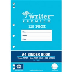 Writer Premium Binder Book A4 8mm Ruled 128 Pages Drums Pack 10