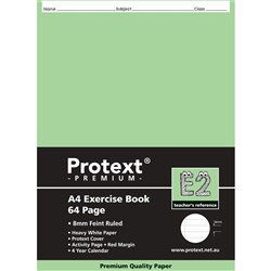 Protext Premium Exercise Book E2 A4 8mm Ruled Green Insert 64 Pages Pack 20