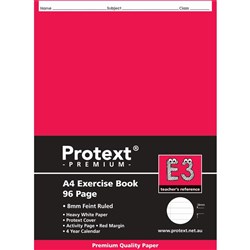 Protext Premium Exercise Book E3 A4 8mm Ruled Red Insert 96 Pages Pack 10