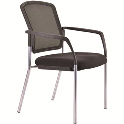 Buro Lindis 4 Leg Chair W Arms Silver Powdercoated Frame BLK FabricSeatMeshBack (FreightApp