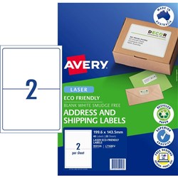 Avery Eco Friendly 40 Labels Laser Printer 2 Up White 199.6 x 43.5 mm