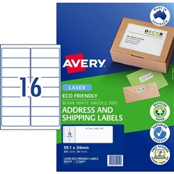 Avery Eco Friendly 320 Labels Laser Printer 16 Up White 99.1 x 34 mm