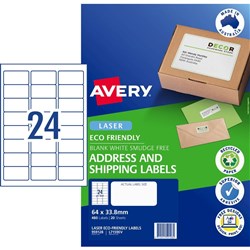 Avery Eco Friendly 480 Labels Laser Printer 24 Up White 64 x 33.8 mm