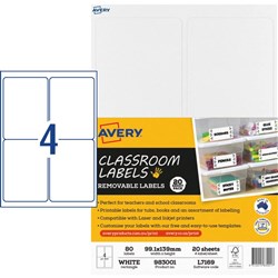 Avery Classroom Labels 80 Labels Laser Inkjet printer White 99.1 x 139 mm 4 Up