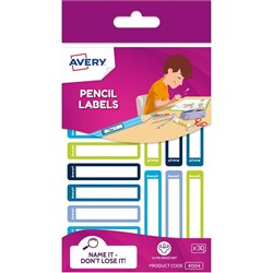 Avery Kids Pencil Labels 30 Assorted Labels Ultra Resistant 52 x 12 mm