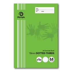 Olympic D186i Exercise Book A4 64 Page 18mm Dotted Thirds With Red Margin Pack 20