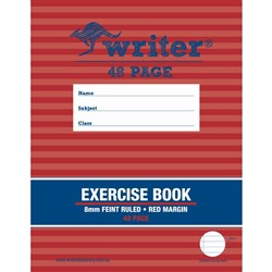 Writer Exercise Book 225 x 175mm 48 Page 8mm Ruled Red Margin Pk 160