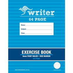 Writer Exercise Book 225 x 175mm 64 Page 8mm Ruled Red Margin Pk 160