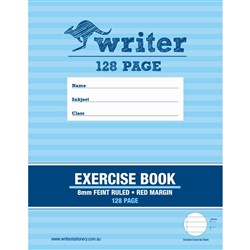 Writer Exercise Book 225 x 175mm 128 Page 8mm Ruled Red Margin Pk 120