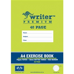 Writer Premium Exercise Book A4 48 Page 18mm Dotted Thirds Red Margin Flags Pk 80