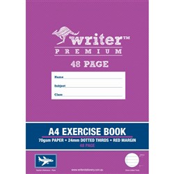 Writer Premium Exercise Book A4 48 Page 24mm Dotted Thirds Red Margin Plane Pk 80