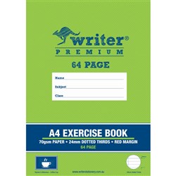 Writer Premium Exercise Book A4 64 Page 24mm Dotted Thirds Red Margin Coffee Cup Pk 80