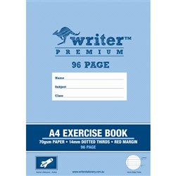 Writer Premium Exercise Book A4 96 Page 14mm Dotted Thirds Red Margin Rocket Pk 60