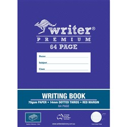 Writer Premium Writing Book 330 x 240mm 64 Page 14mm Dotted Thrds+Margin Brick Pk60