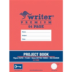 Writer Premium Project Book 330 x 240mm 64 Page Plain/18mm Dotted Thirds+Margin Key Pk 60