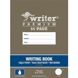 Writer Premium Writing Book 330 x 240mm 64 Page 18mm Solid Ruled w Margin Raindrop Pk 60