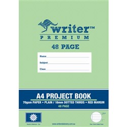 Writer Premium Project Book A4 48 Page Plain/18mm Dotted Thir Red Margin Sun Pk 80