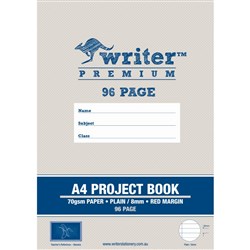 Writer Premium Project Book A4 96 Page Plain/8mm Ruled Red Margin Banana Pk 60