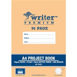 Writer Premium Project Book A4 96 Page Plain/14mm Dotted Thirds Red Margin Cake Pk 60