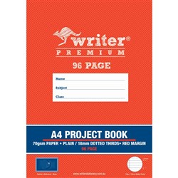 Writer Premium Project Book A4 96 Page Plain/18mm Dotted Thirds Red Margin Moon Pk 60