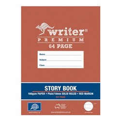 Writer Premium Story Book A4 64 Page 1/2 Plain And 1/2 18mm Solid Ruled w Margin Cap Pk 40