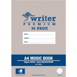 Writer Premium Music Book A4 96 Page 8mm Ruled And Staved Bell Pk 60