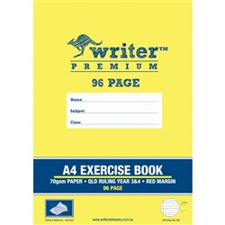 Writer Premium Exercise Book A4 QLD Year 3/4 96 Page 12mm Ruled w Margin Seashell Pk 60