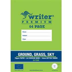 Writer Premium Exercise Book A4 14mm 64 Page Dotted Thirds Ground/Grass/Sky Pk 60
